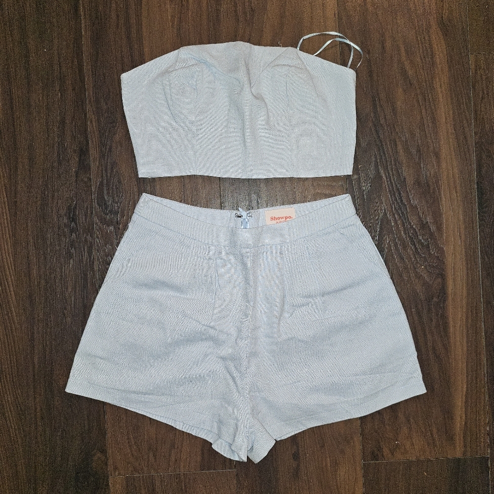 SHOWPO Did You Mean It Two Piece Set In Powder Blue Linen